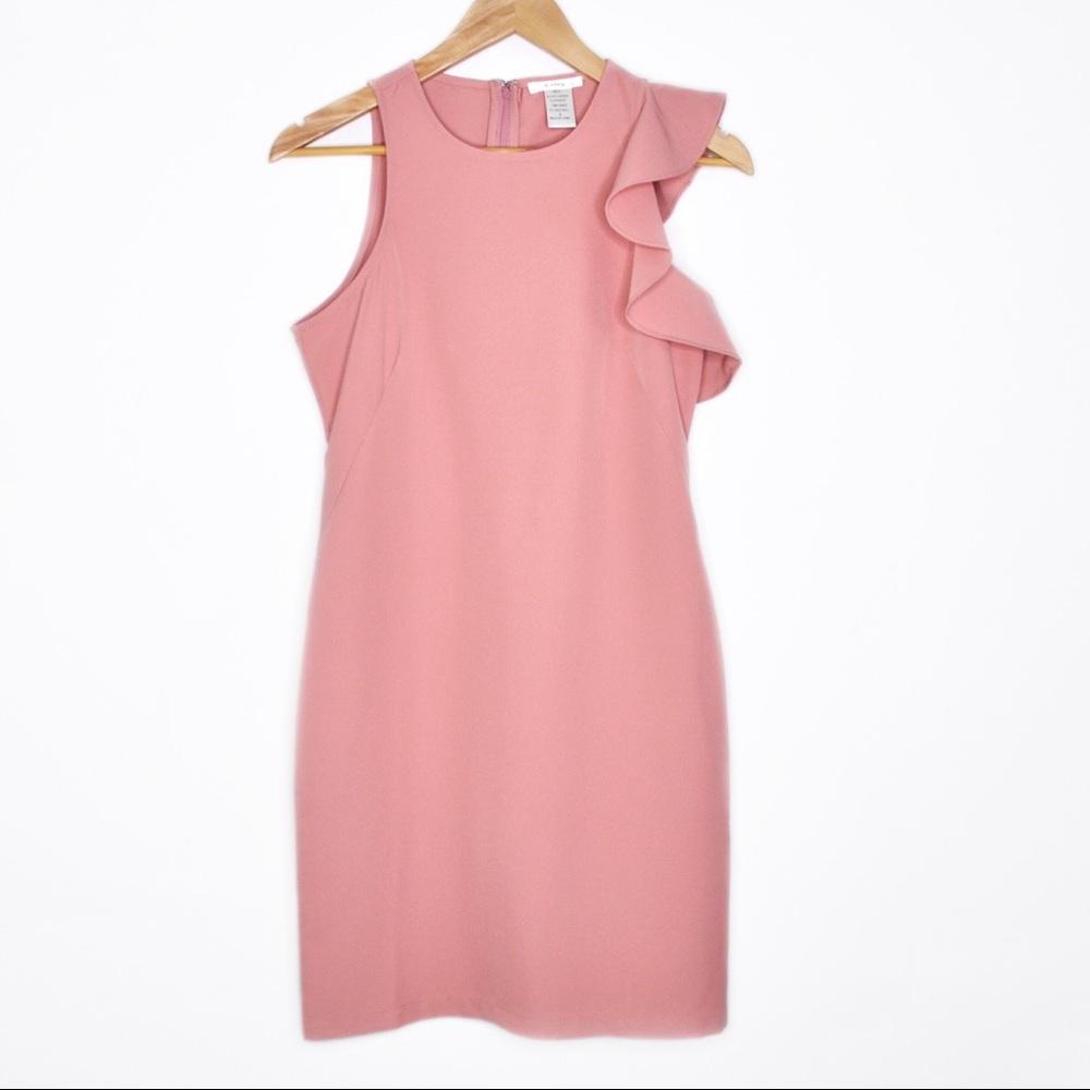 Esley Dress ruffle shoulder rose Pink S